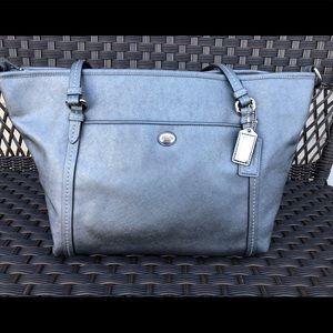 Authentic metallic silver Coach shoulder bag